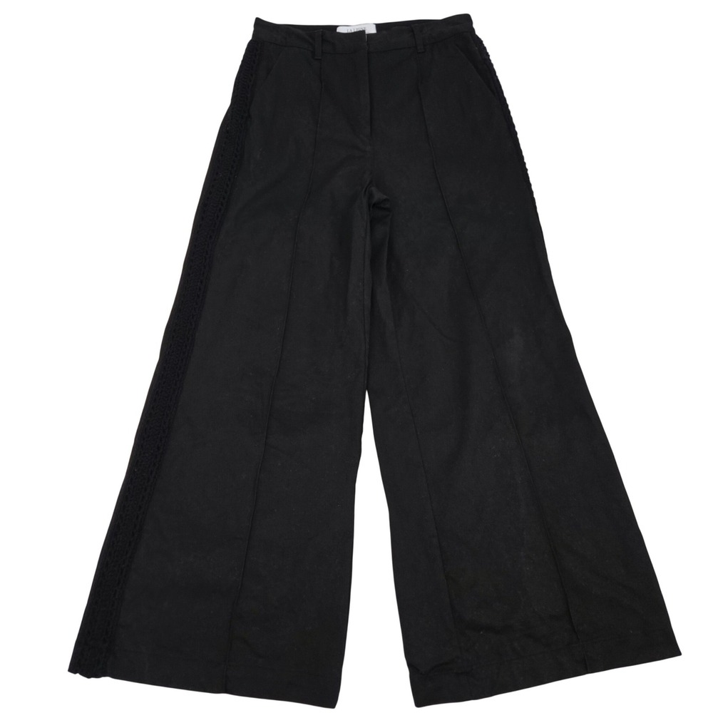 La Ligne New‎ York High Wide Leg Pants 4 Black Cotton Canvas Crochet Side Stripe